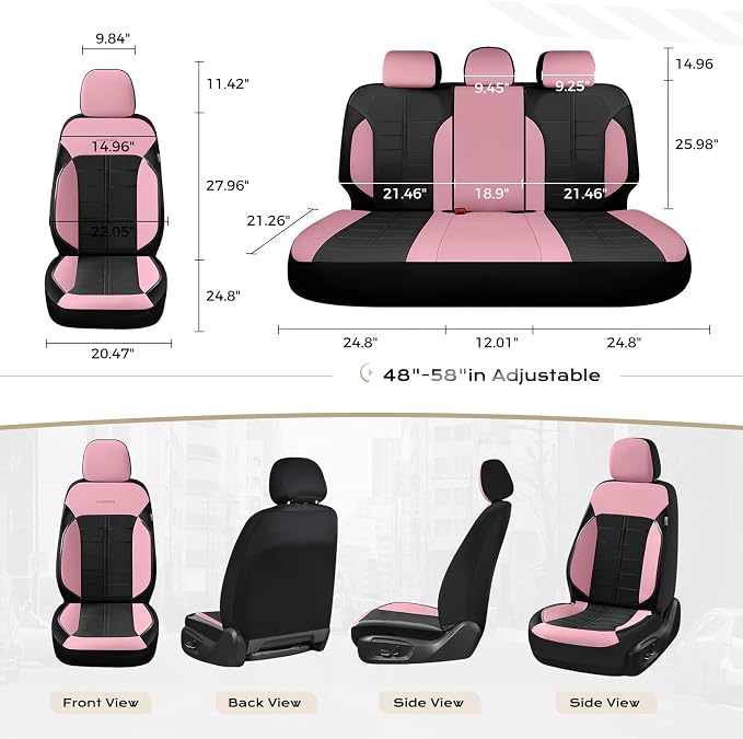 Coverado Car Seat Covers Front Seats Luxury Faux Leather Waterproof Seat Covers Car Seat Protector Automotive Seat Covers Cushion Universal Fit for Most Cars SUV Trucks, Pink&Black