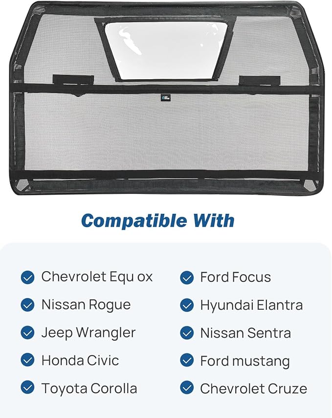 JOYTUTUS 52" Wide Dog Car Barrier with Removable Visual Window, Car Barrier for SUV Escape-Proof, Net for Behind Front Seats, Vehicle Gate for Dog Travel, Ideal for Sedans SUVs Trucks