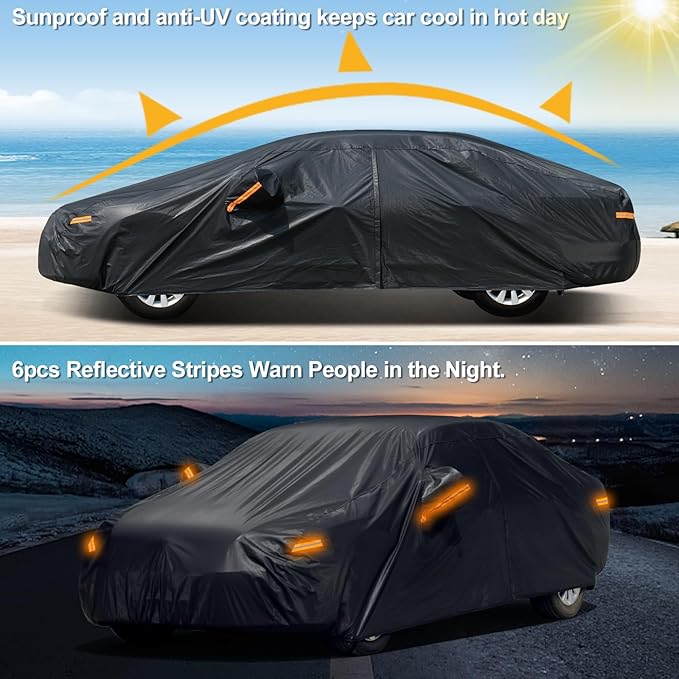 SEAZEN 7 Layers Car Cover Waterproof All Weather, Heavy Duty Car Cover for Automobiles with Zipper Full Exterior Cover Outdoor UV Snow Wind Protection, Universal Full Car Cover for Sedan 201" to 209"