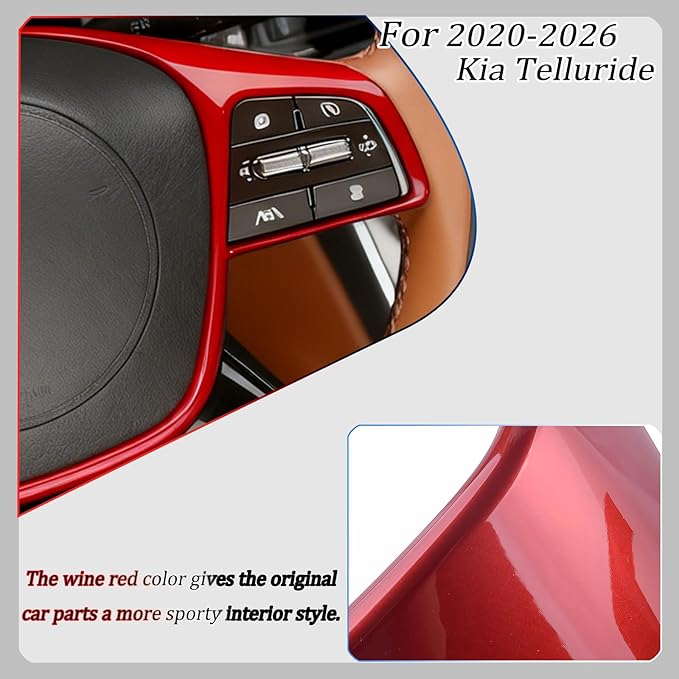 Steering Wheel Button Cover, for Kia Telluride 2020 2021 2022 2023 2024 2025 2026,Steering Wheel Button Panel Protection Frame Molding Trim - Wine Red(Style A)