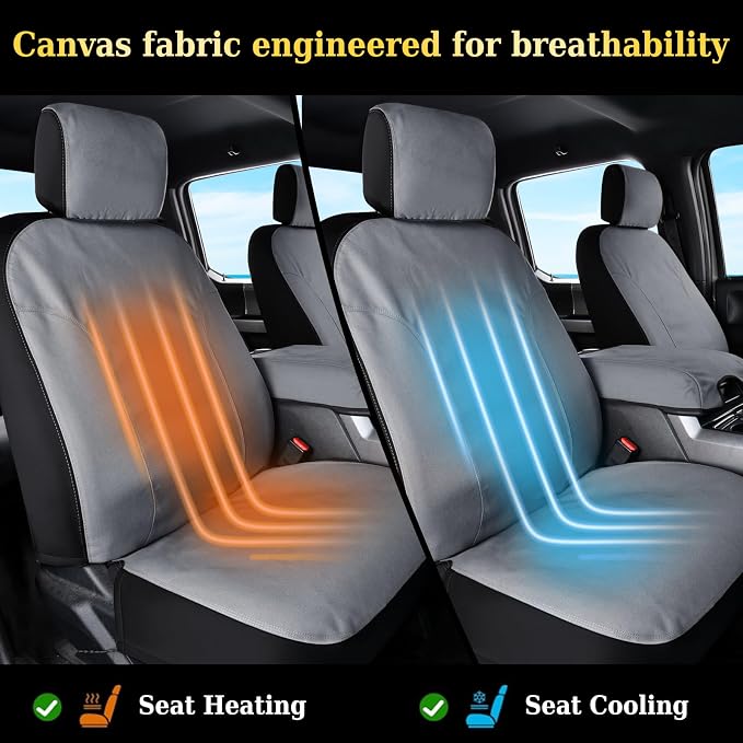 Coverado Canvas Car Seat Covers, Waterproof Seat Protector Car Seat Cushions, Seat Covers Compatible Custom Fit for 2015-2026 Ford F150 & 2017-2026 Ford F250 F350 F450, Full Set, Gray
