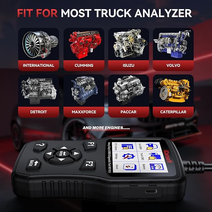 iCarsoft Heavy Duty Truck Scanner HD V3.0 All System Diesel Diagnostic Scan Tool Battery Test Code Reader for Freightliner, Paccar, International, Mack, Volvo, Hino, Isuzu, Cummins Heavy Duty Trucks