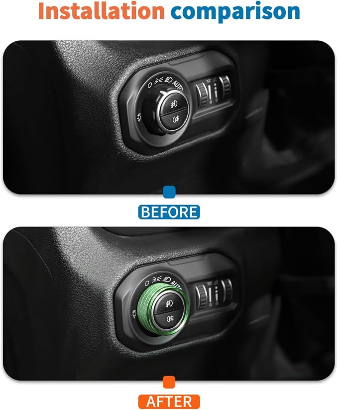 JeCar for Jeep Wrangler JL & Gladiator JT Window Switch Button Knob Cover Trim Kit, Green Aluminum Interior Decoration Accessories (2018–2024 2025+)
