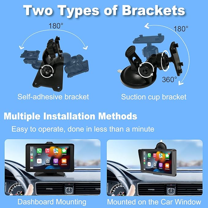 Wireless Carplay Screen for Car, 7" HD IPS Touch Screen Stereo for Apple Carplay & Android Auto,Bluetooth,Voice Control,GPS Navigation,Mirror Link | Plug-and-Play, Apple Car Paly for All Vehicle