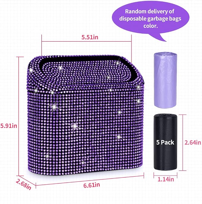 eing Car Trash Can with Lid, Mini Vehicle Trash Bin Purple & Pu Leather Floor Mats for Car Pink