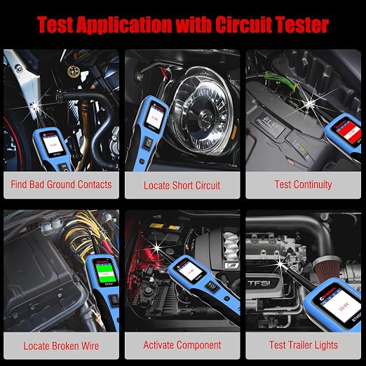 Automotive Power Circuit Probe Tester 12-24V Trailer Light Tester with 0.7mm Non-Piercing Probe Kits&40FT Cord Resistance&Duty Cycle Digital Multimeter Short&Open Finder Diode Diagnostic Tool