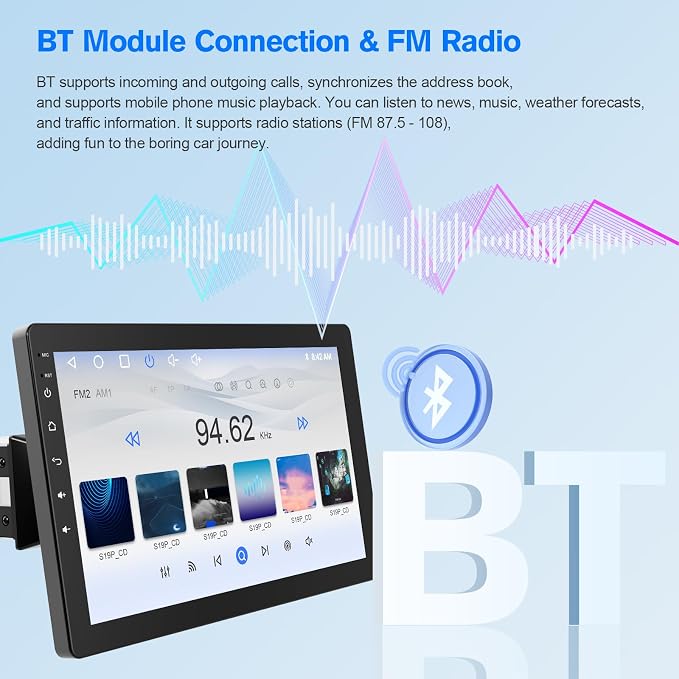 Haudio 10.1" Single DIN Car Stereo with Wireless Apple CarPlay & Android Auto, Android 13 Floating Touchscreen, Split Screen, Bluetooth, WiFi, Mirror Link, AHD Camera, 2GB+32GB
