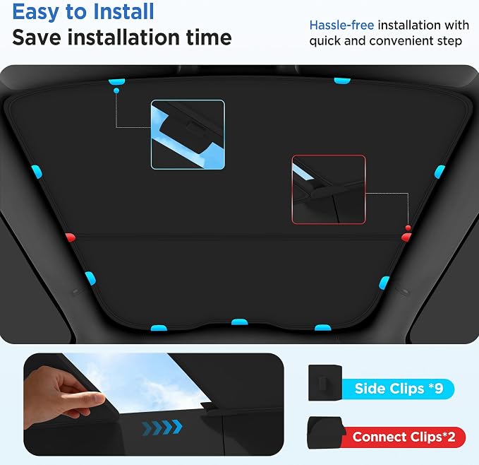 2026 Upgrade Sunshade Roof For Tesla Model Y Juniper 2025 2026 [No-Gap/Sag-Free] Heat Insulation Glass Roof Sunshade Sunroof for Tesla Model Y Accessories 2026 2025 Black