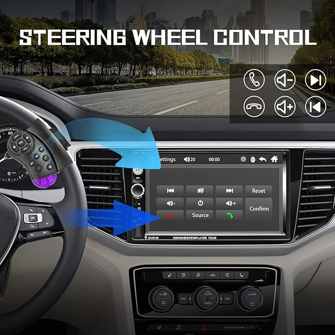 Camecho Car Stereo 2 Din Car Radio 7" MP5 Player with HD Touch Screen Digital Display Bluetooth Multimedia Support USB SD FM Aux-in Double Din Autoradio Mobile Phone Mirror Link with Backup Camera