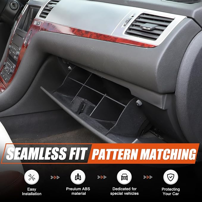 Car Glove Box Organizer Compatible with Cadillac Escalade 2007-2014 ABS Center Console Co-pilot Glove Storage Box Organizer Dividers Interior Insert Accessories 3PCS (Black)