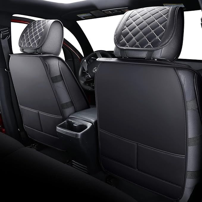 Tomatoman Tacoma Seat Covers Customized for 2005-2025 2026 Sport Double Cab SR V6 Pickup Truck, Waterproof Faux Leather Car Cushions(2 PCS Front, Black-White)