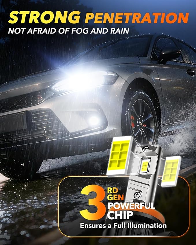 OXILAM H11 Fog LED Light Bulbs, 40000LM 900% Ultra-Bright 6500K H8/H16 Fog Bulb, 5 Min Quick Install, Longer Lifespan, IP68 Waterproof, Sealed design, Plug and Play, Pack of 2