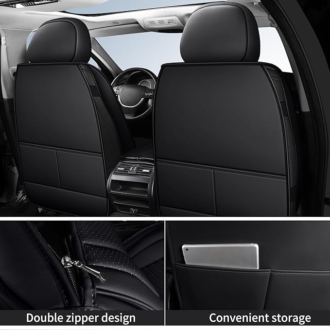 HChengkikz Car Seat Covers, Breathable & Waterproof Faux Leather Automotive Seat Covers for Cars SUV Truck Sedan, Universal Anti-Slip Driver Seat Cover with Backrest (2 PCS Front Seat, Black)