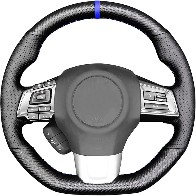 Carbon Fiber Leather Steering Wheel Cover for Subaru WRX STI 2015 2016 2017 2018 2019 2020 2021 / Subaru Levorg 2015-2019 Custom Fit OEM Suede Interior Accessories (5)