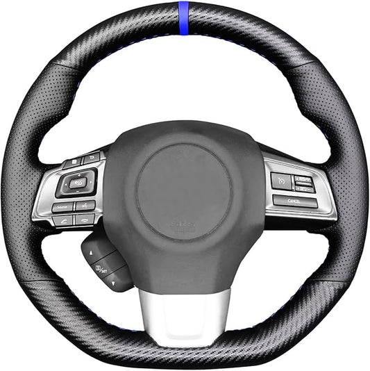 Carbon Fiber Leather Steering Wheel Cover for Subaru WRX STI 2015 2016 2017 2018 2019 2020 2021 / Subaru Levorg 2015-2019 Custom Fit OEM Suede Interior Accessories (5)