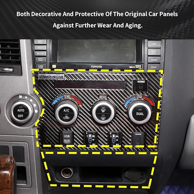 Real Soft Carbon Fiber Car Center Console Air Conditioning Adjustment Switch Panel Decorative Stickers,for Toyota Tundra 2007-2013,2PCS (Black)