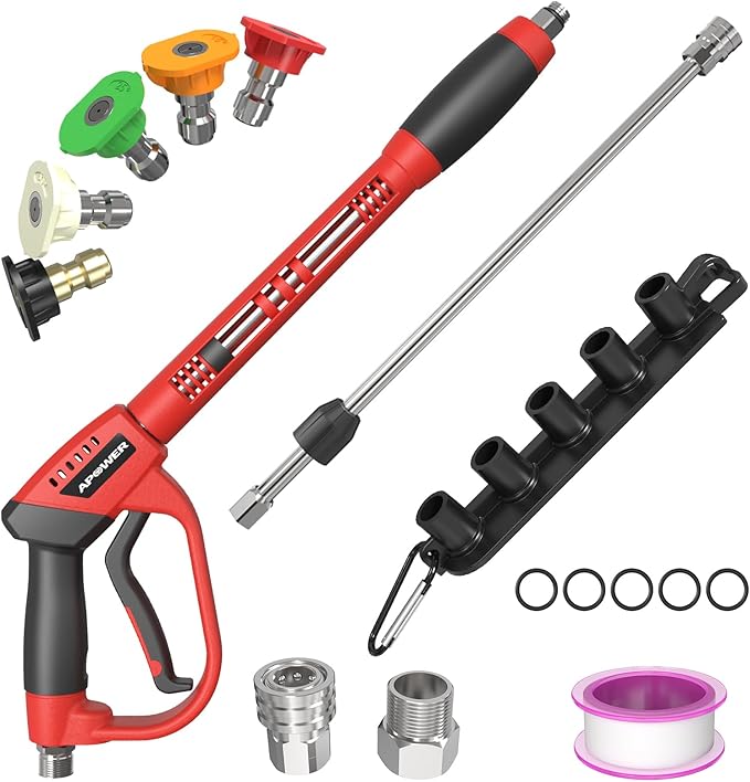 Pressure Washer Gun, with Replacement Wand Extension, 40 Inch Power Washer Long Gun with 5 Nozzle Tips and M22 fittings, Max 5000 PSI