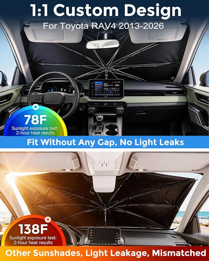 Weektic Custom Windshield Sun Shade Umbrella for Toyota RAV4 2013-2026, [Double Thickened Ice Crystal Coating] Sun & Heat Protection, Keep Vehicle Cool & Protect Interior