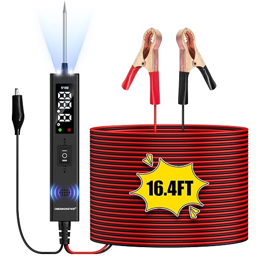 Power Circuit Probe Tester,OBDMONSTER V100 Circuit Tester, 0-80V DC Test Light Automotive Short Circuit Finder, Auto Electrical Circuit Tester, Car Fuse Tester, Automotive Tool（5 Meters）
