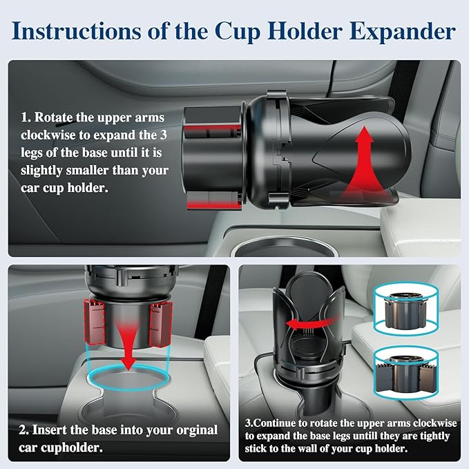 Car Cup Holder Expander, Cup Holder Extender Adapter with Expandable Arm and Adjustable Base, Compatible with Yeti Ramblers, Hydro Flasks, Stanley, Owala Most Coffee Mugs Bottles & Cups