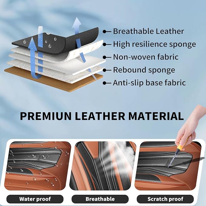 Fit Gladiator Car Seat Covers Premium Leather for Jeep Gladiator 2021-2025 2026. Waterproof， Anti-Slip, Scratch-Resistant & All-Weather Seat Cushion Protector (2 Front Seat, Brown&Black)