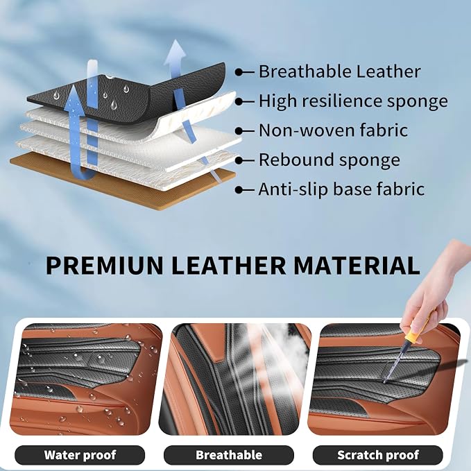 Fit Rogue Car Seat Covers Premium Leather for Nissan Rogue 2015-2025 2026. Waterproof， Anti-Slip, Scratch-Resistant & All-Weather Seat Cushion Protector (Full Set, Brown&Black)