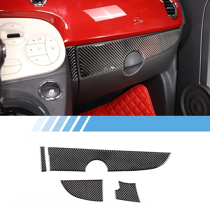Fit for Fiat 500 2011-2019 Soft Carbon Fiber Car Center Console Decorative Protector Strip Sticker Car Interior Accessories 4PCS (Black Carbon)