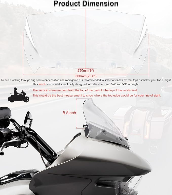 9" Wave Windshield Windscreen Wind Splitter Compatible with Harley Davidson CVO Road Glide FLTRXSE 2023-up, CVO Road Glide ST FLTRXSTSE 2024-up, Road Glide FLTRX 2024-up (Clear)