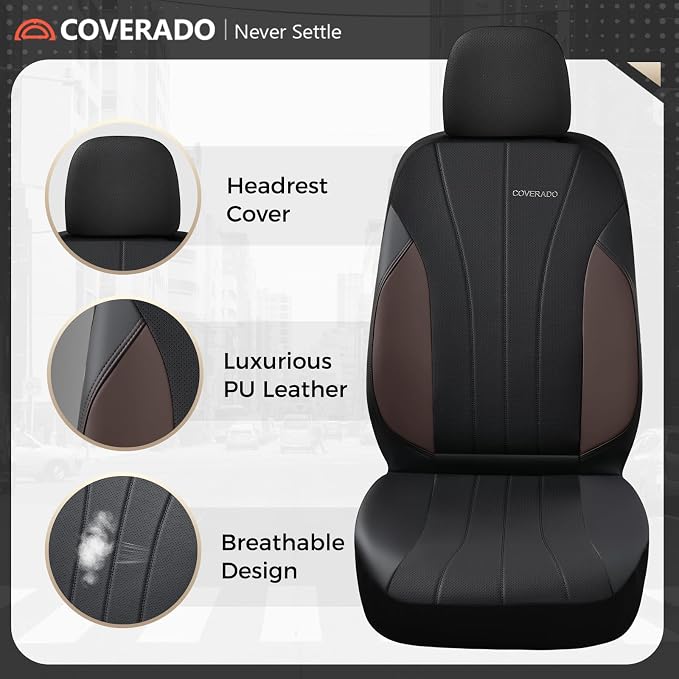 Coverado Seat Covers, Red Car Seat Covers Full Set, Automotive Seat Covers 5 Seats, Waterproof Black Car Seat Protectors Universal Fit for SUVs Trucks Sedans
