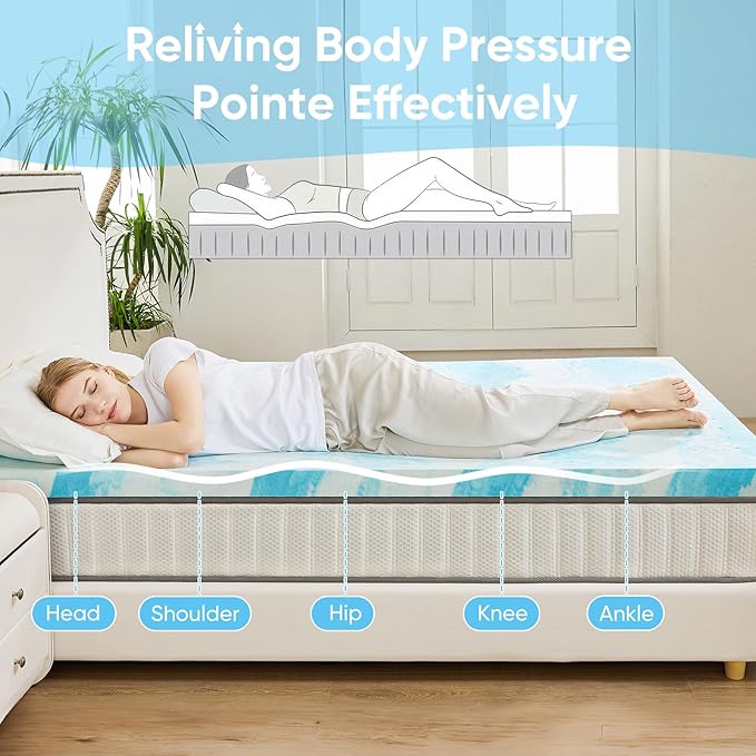 OLIXIS 2 Inch Cal King Size Gel Infused Memory Foam Mattress Topper, Soft Breathable Cooling Bed Pad, a Comfortable Bed Mattress Overlay for Bedroom, RV, Camper and Sleeper Sofa, CertiPUR-US Certified