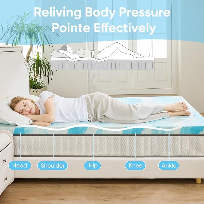 OLIXIS 3Inch King Size Gel Infused Memory Foam Mattress Topper, a Soft Breathable Cooling Bed Pad, a Comfortable Bed Mattress Overlay for Bedroom, RV, Camper and Sleeper Sofa, CertiPUR-US Certified