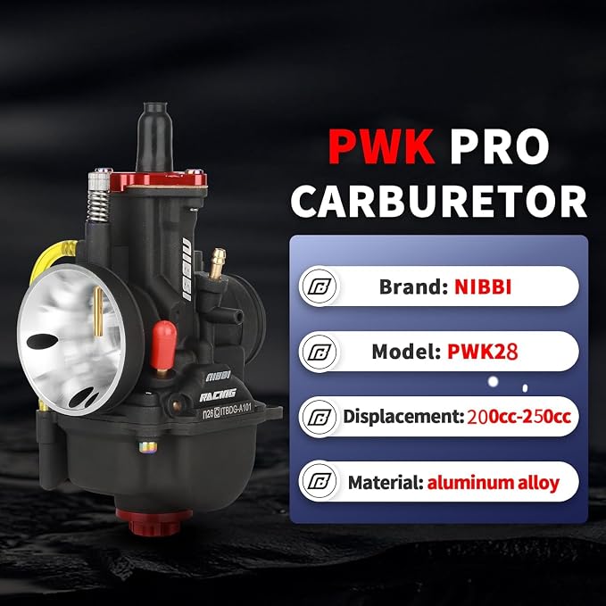 NIBBI Carburetor PWK 28mm Motorcycle, 200cc-250cc Power Carb With Carb Jets, Fit GY6 Engine Dirt Bike Mini Bike SSR TTR Apollo HAWK250 TaoTao ATV