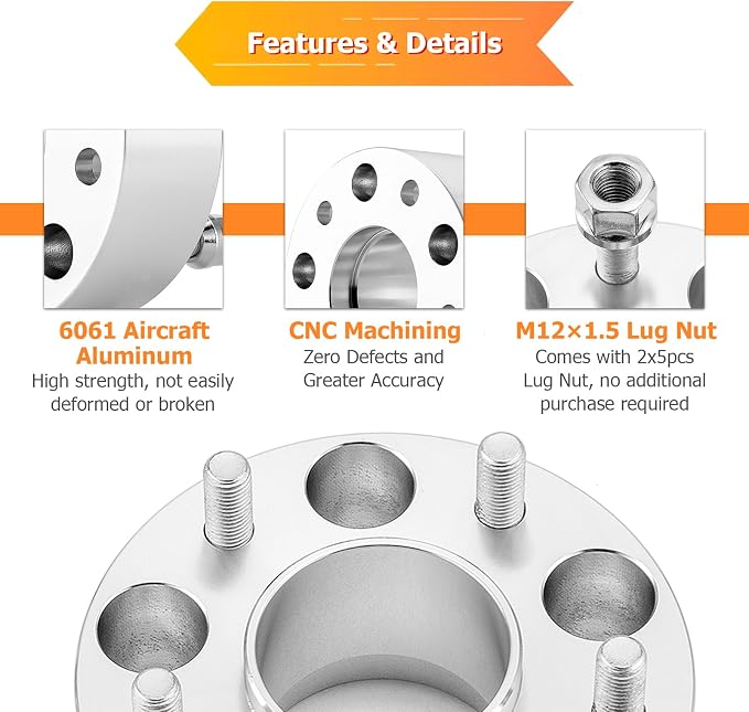 WeiSen 5x114mm 2" Wheel Spacers Compatible with Polaris RZR Turbo/PRO R/Ranger XD/XPEDITION 2022-2025, 4PCS Wheel Adapters with M12x1.5 Stud & 60mmmm Bore
