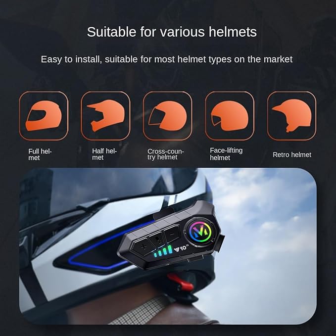 Motorcycle Helmet Bluetooth Intercom IP65 Waterproof Talk Noise Cancelling Dual Communication, 1000mAh Long-Lasting Battery, Helmet Talk Intercom Headset for Riders and Outdoor Adventures (2 Pack)