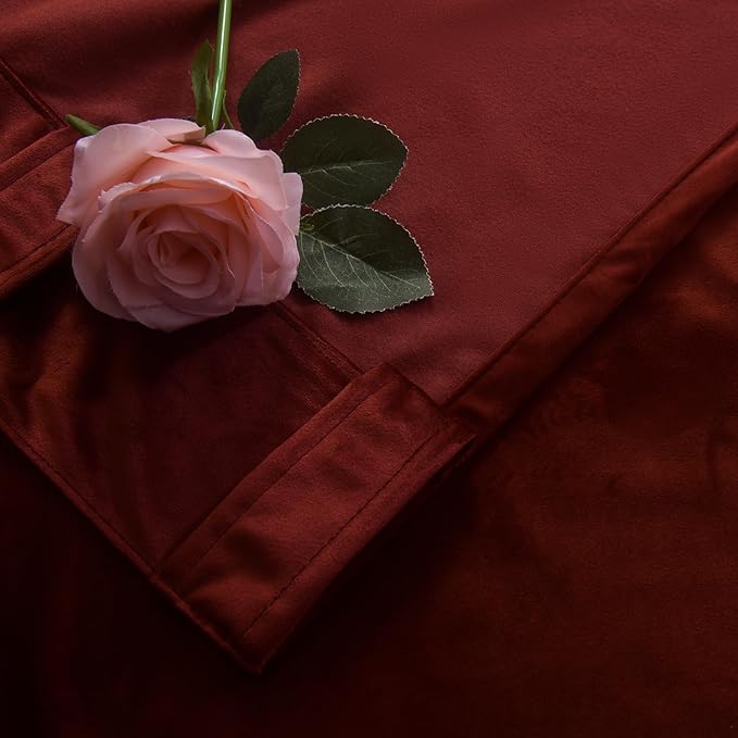 Roslynwood Luxury Soft Burnt Ochre Velvet Curtains 108 inches Long Back Tab Thermal Insulated Blackout Window Drapes for Living Room/Bedroom/Dining Room, W52 x L108, 2 Panels