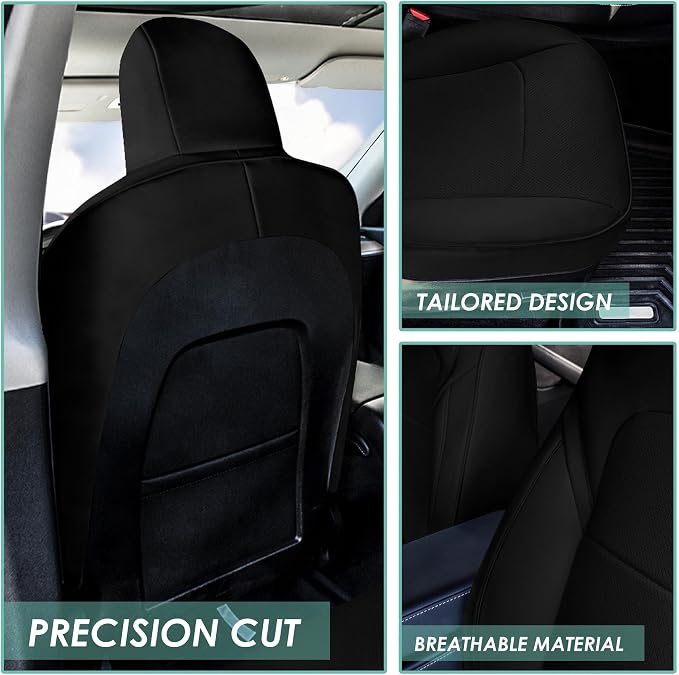 FH Group Custom Fit Car Seat Covers Specifically Made for 2020-2025 Tesla Model Y Faux Leather Water Resistant Automotive Seat Covers -Front Set Black