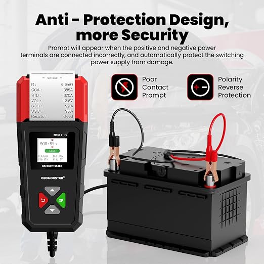 Car Battery Tester OBDMONSTER BM550U 6V/12V/24V 100-2000CCA Lead-Acid Battery Load Tester 1.8" HD Screen Automotive Digital Battery Voltage Tester with Built-in Printer