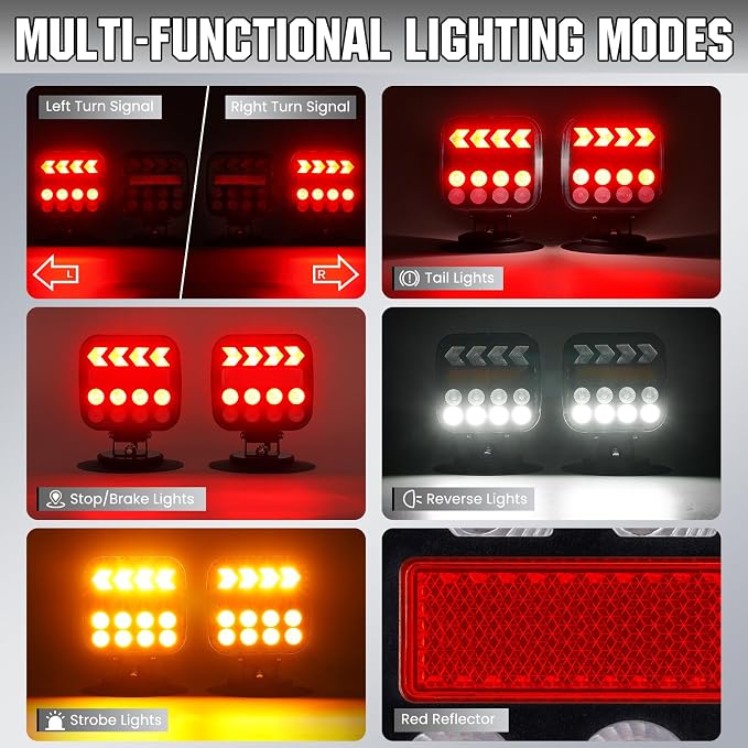 Wireless Trailer Lights Kit, Rechargeable Magnetic Trailer Lights, Portable LED Tow Lights for Trucks, Boats, RVs, Vehicle, Caravan