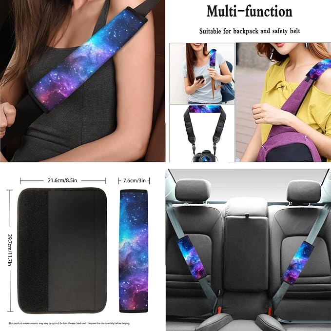 AFPANQZ Nebula Galaxy Car Seat Covers with Steering Wheel Cover, Seat Belt Shoulder Pads, Cup Holder Coasters, Gear Shift Knob and Handbrake Protector Cushion Full Set of 11 for Men Women Gift Navy