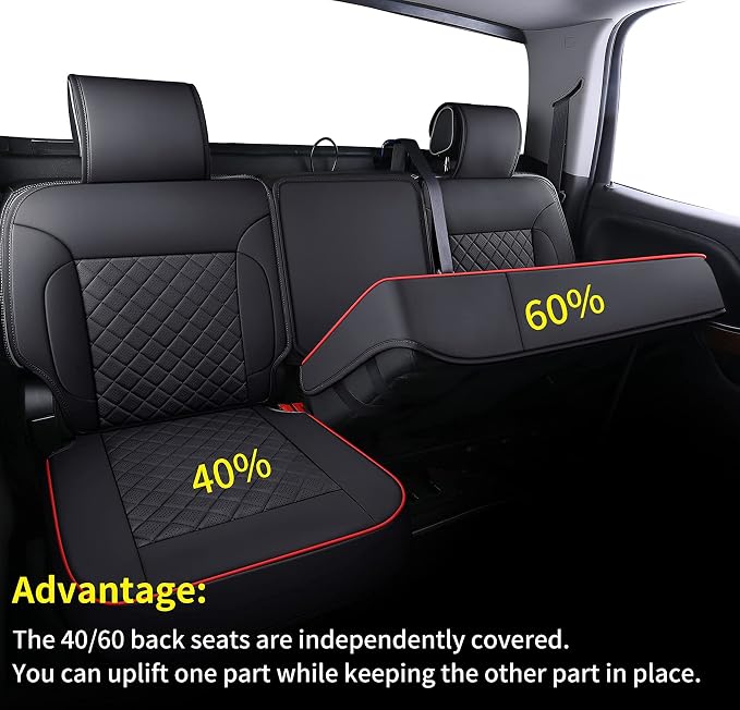 LUCKYMAN CLUB Chevy Silverado/Sierra P01-S1 Seat Covers Full Set, Fit 2019-2024 1500/2020-2024 2500 HD/3500 HD Crew Cab with Breathable Faux Leather (Full Set, Black/Red)