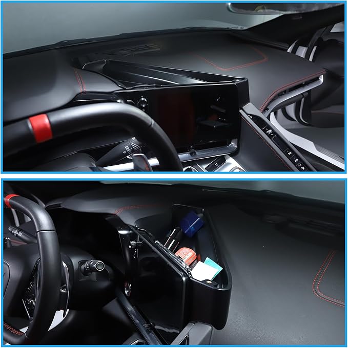 Sekhyna Navigation Screen Back Storage Box Compatible Chevrolet Corvette C8 2020-2025,Dash Organizer Tray,Center Console Phone Insert Auxiliary Storage Tray Interior Accessories (Without Phone Mount)