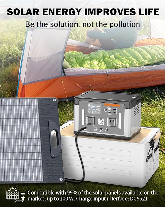 Portable Power Station 700W, 577Wh Battery Solar Generator, Power Bank 110V/ Surge 1000W Pure Sine Wave 2 AC Outlets with PD 60W USB-C Fast Charging for CPAP Camping, Hurricane Emergency, RVs