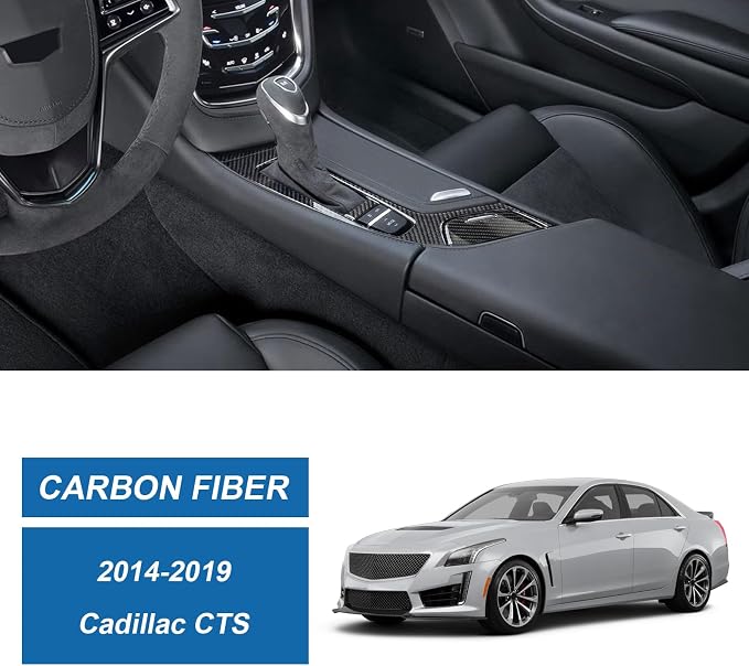 Real Carbon Fiber Gear Shift Panel Trim Compatible with Cadillac CTS 2014-2019, Interior Decor Sticker Accessories