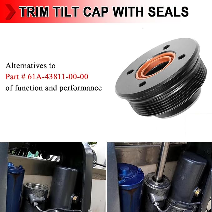 Trim Tilt Cap with Seals 61A-43811-00-00 Fit for Yamaha 200-225-250-300 HP V6 3.3L End Cap Tilt Cylinder, Pack of 1