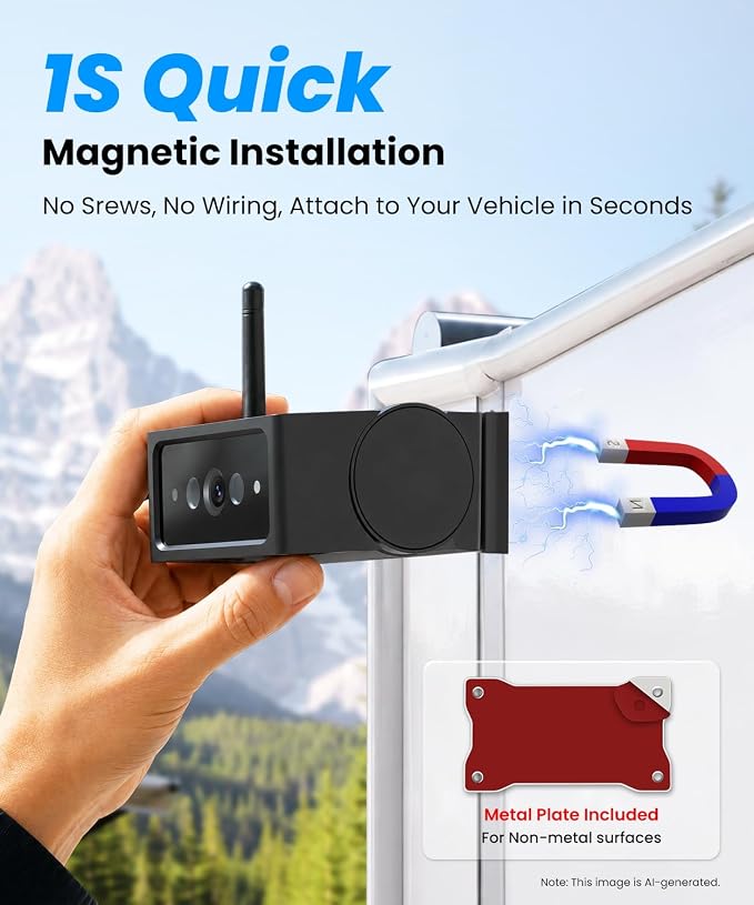 AUTO-VOX Magnetic Wireless Backup Camera with WiFi Connection | No Monitor Needed, Snaps On in 1 Sec, Solar Powered for Longer Runtime, Reliable Live View up to 230FT for Truck Trailer RV
