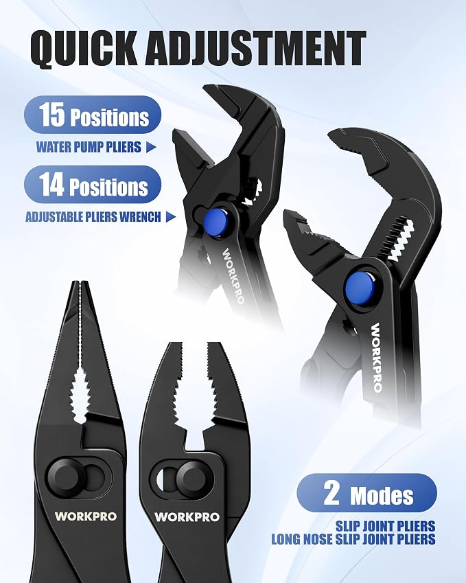 WORKPRO 4-Piece Mini Pliers Set with Pouch, Includes 4-Inch Plier Wrench & Slip Joint & Water Pump Pliers & 4.5-Inch Long Nose Slip Joint Plier, Adjustable Pliers/Pocket Plier/EDC Tool Gift for Man