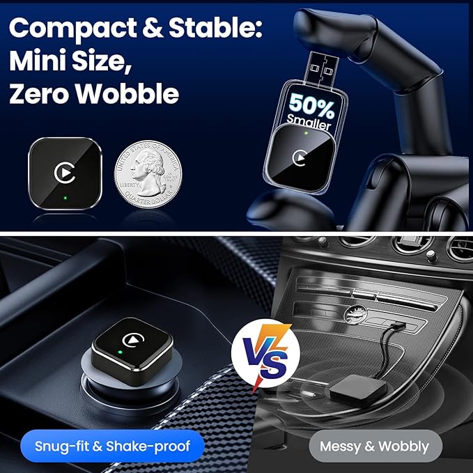 Wireless CarPlay Adapter2026 Upgraded – Suitable for Apple iPhone & Android, with Compact Size, Plug-and-Play Convenience, and Fast, Stable Connection for CarPlay & Android Applications