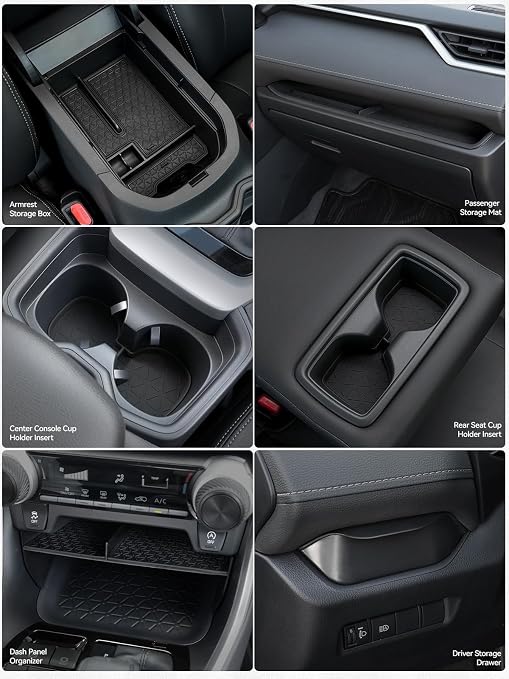 ELECFRESH 2PCS Door Side Trash Can and 6PCS Center Console Organizer Tray Compatible with 2019-2024 2025 Toyota RAV4
