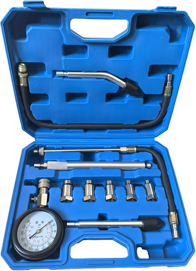 11PCS Engine Cylinder Compression Tester Kit, 0-300 PSI/0-20 Bar Gasoline Fuel Pressure Gauge Tool with M10 M12 M14 M16 M18 Adapters for Car Motorcycle ATV(11PCblue)