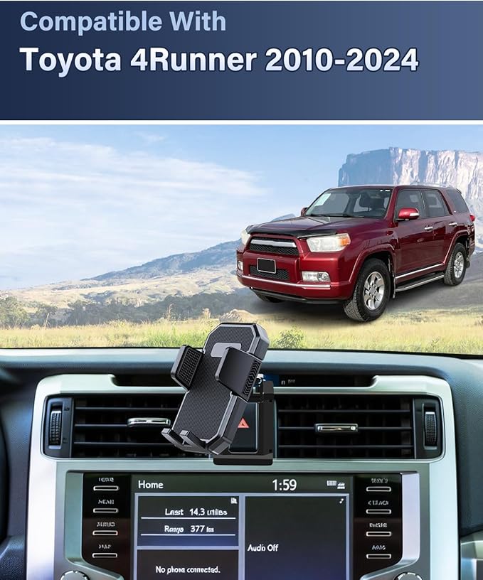 PZK Car Phone Holder for 2010 2012 2013-2024 Toyota 4 Runner Accessories Custom Air Vent Auto Lock Clamping Fit iPhone & 4.0-7.0'' Smartphones 360° Rotation Automobile Phone Cradles